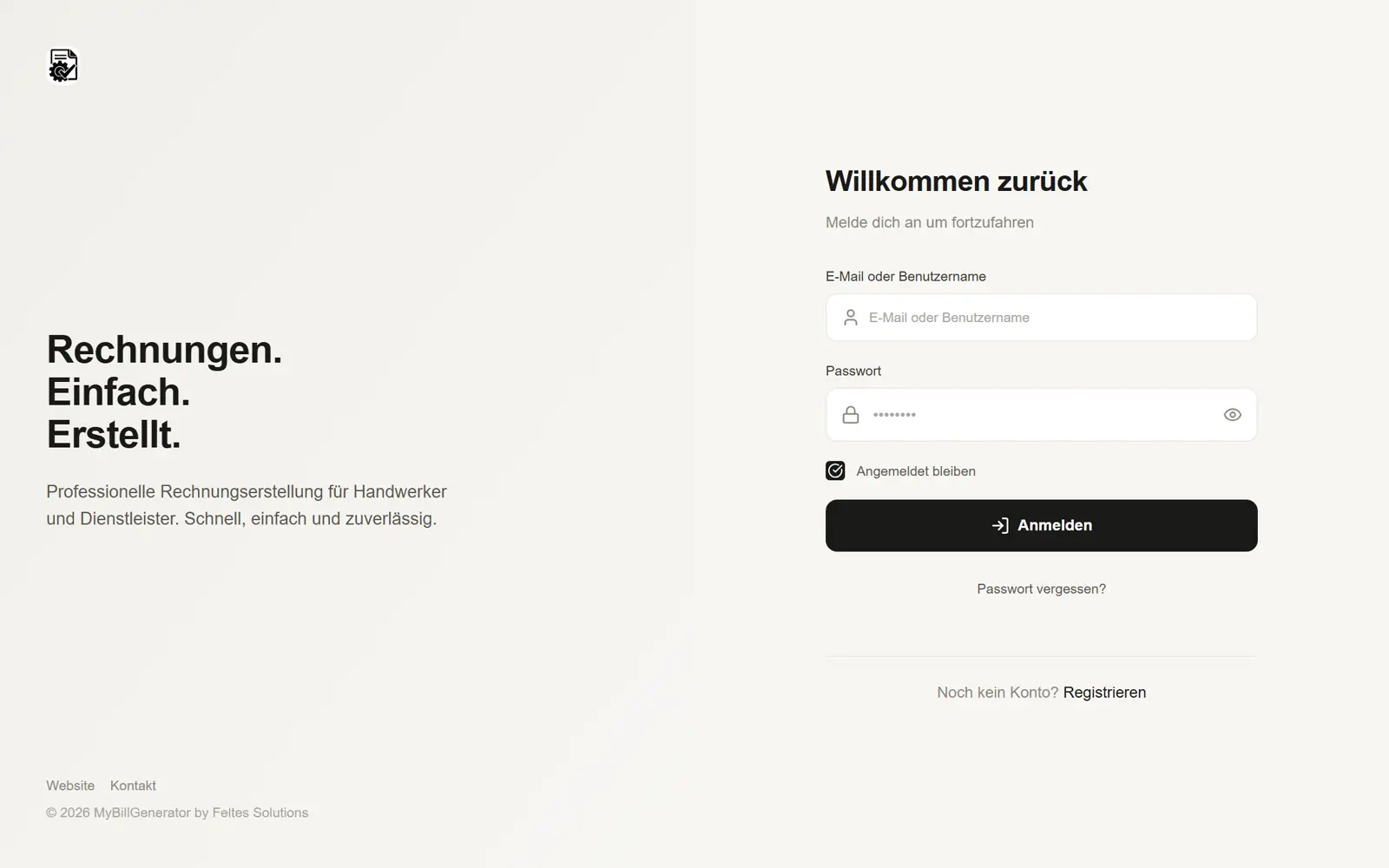 Bildschirmfoto von MyBillGenerator